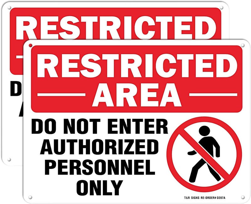 TR Restricted Area Do Not Enter Authorized Personnel Only Sign - 2 Pack - 10 x 7 Inches Rust Free .040 Aluminum - UV Protected, Waterproof, Weatherproof and Fade Resistant - 4 Pre-drilled Holes - Image 1